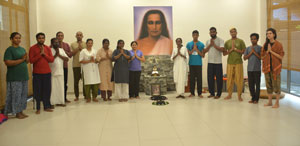 Participants in the 1st initiation July 5-7, 2024 in the Colombo ashram with Acharya Kriyanandamayi (in white)