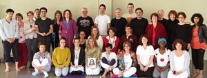 Acharya Siddhananda Sita (center holding picture) gave the first initiation into Babaji's Kriya Yoga in Paris, 
              France, June 3-5,  2016 to 30 aspiring persons.